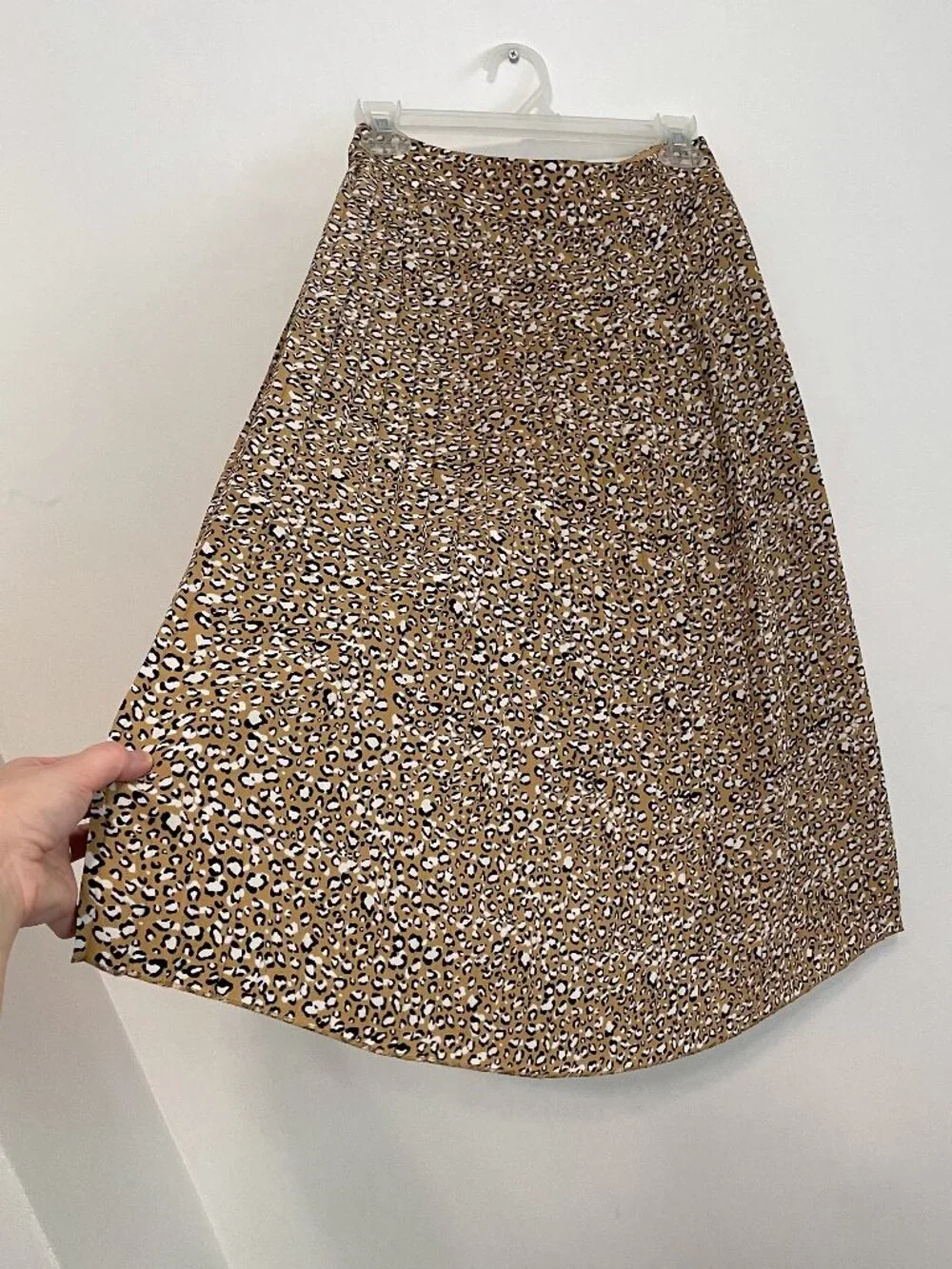 J. CREW Factory Pleated Midi Skirt Tan Brown Black Leopard Print Cheetah Animal